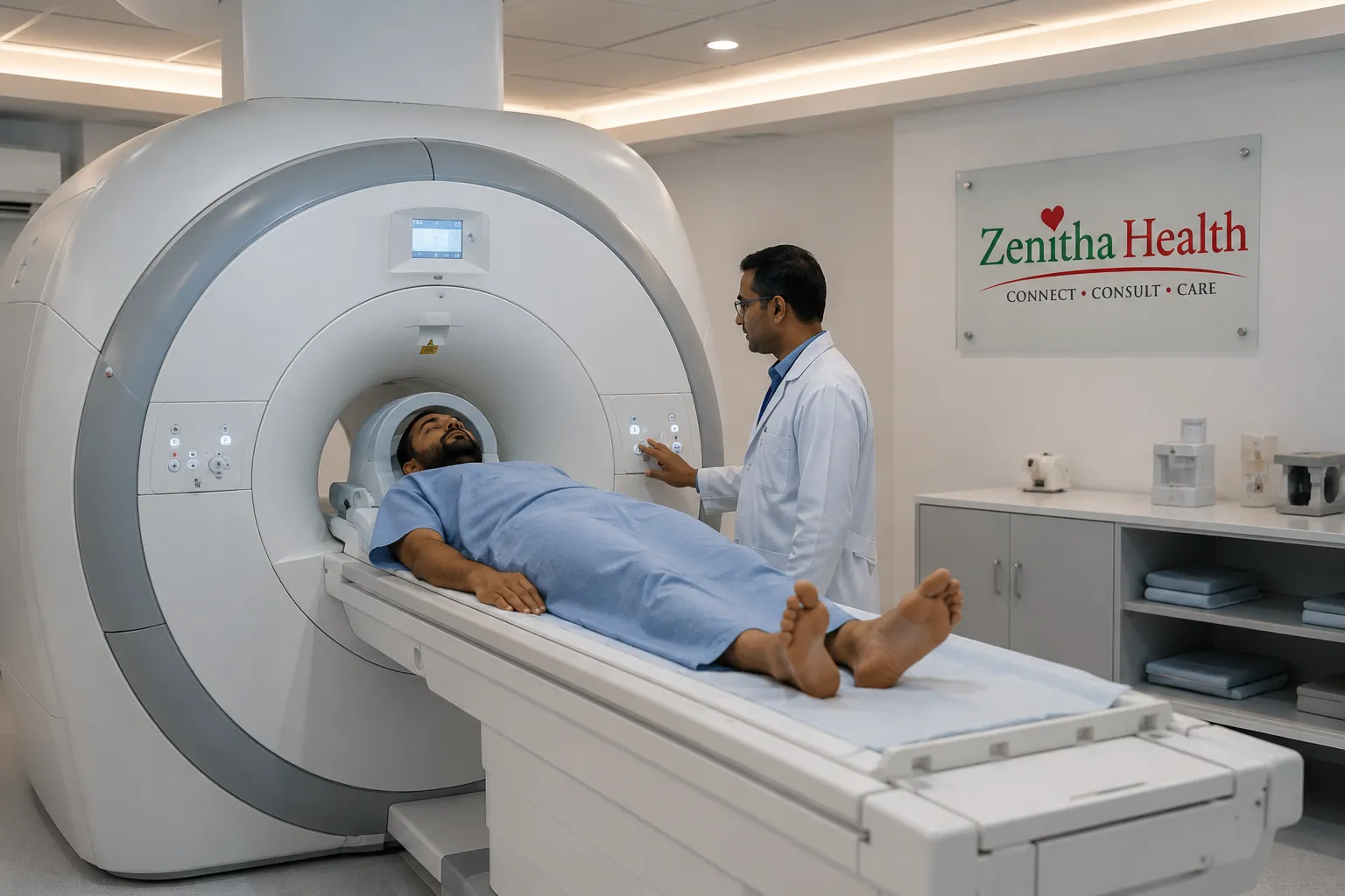 Patient undergoing MRI Scan Near Me Jaipur with a doctor at a trusted Zenitha Health diagnostic centre